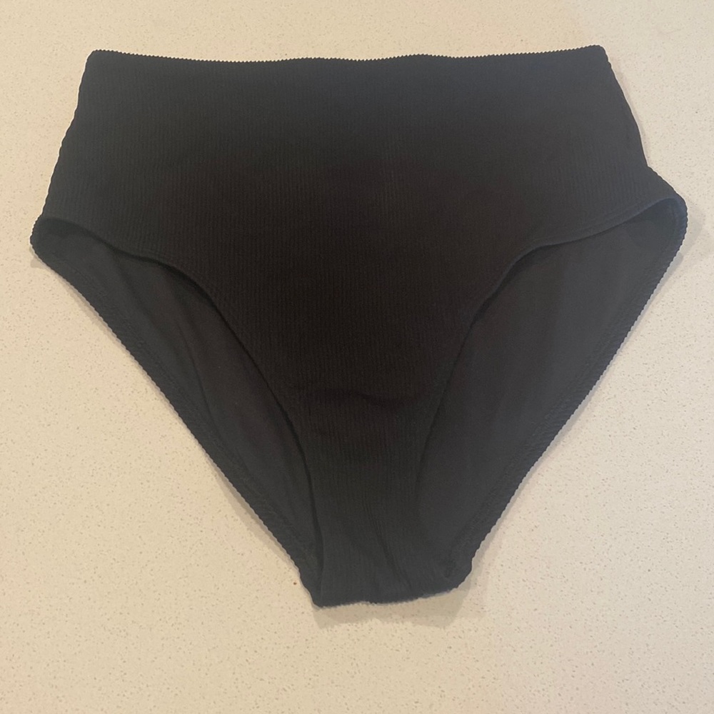 Black Ribbed mid rise bikini bottom